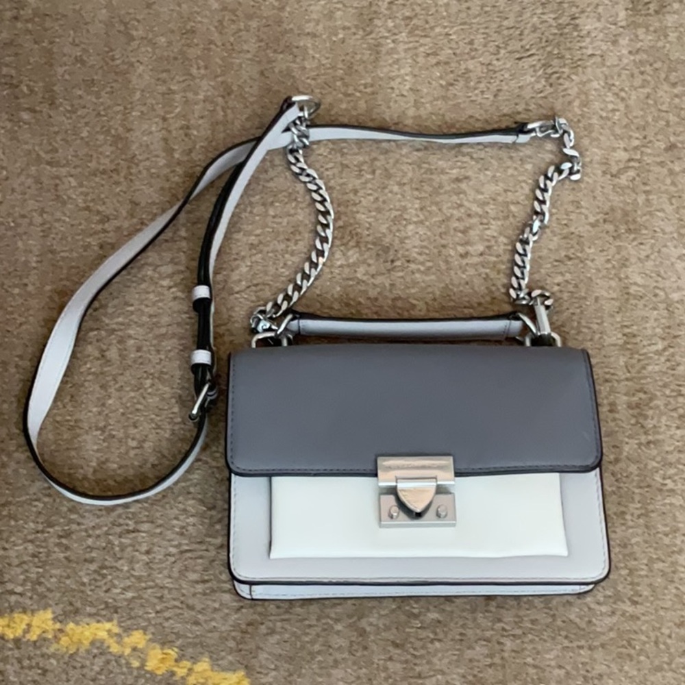 Rebecca Minkoff Small Gray and White Crossbody with Silver Chain